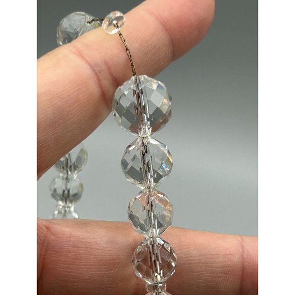 Art Deco Clear Crystal Necklace Graduated Beads Strung On Sterling Silver Chain - Picture 7 of 10